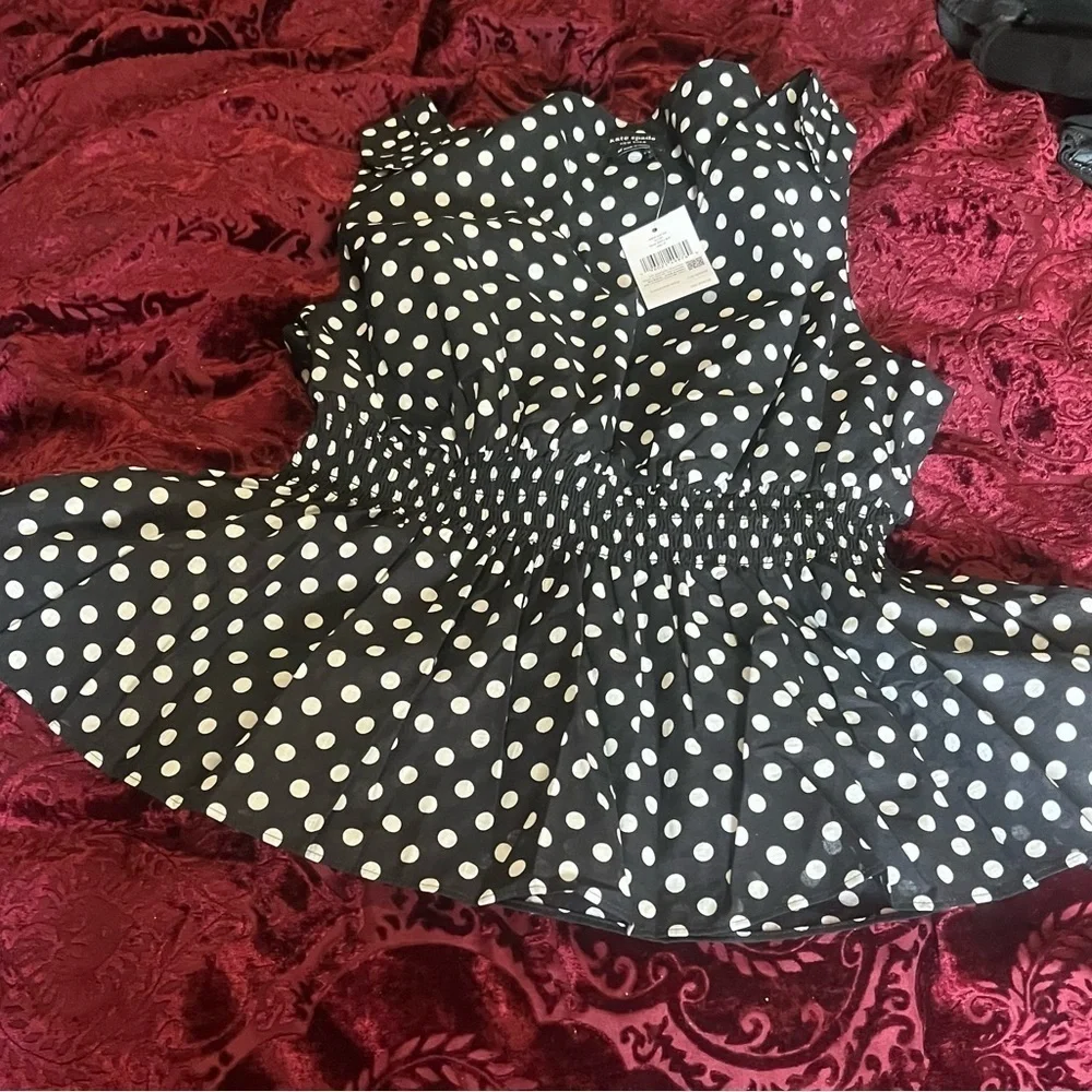 Kate Spade Black and White Polka Dot Peplum Tank XL